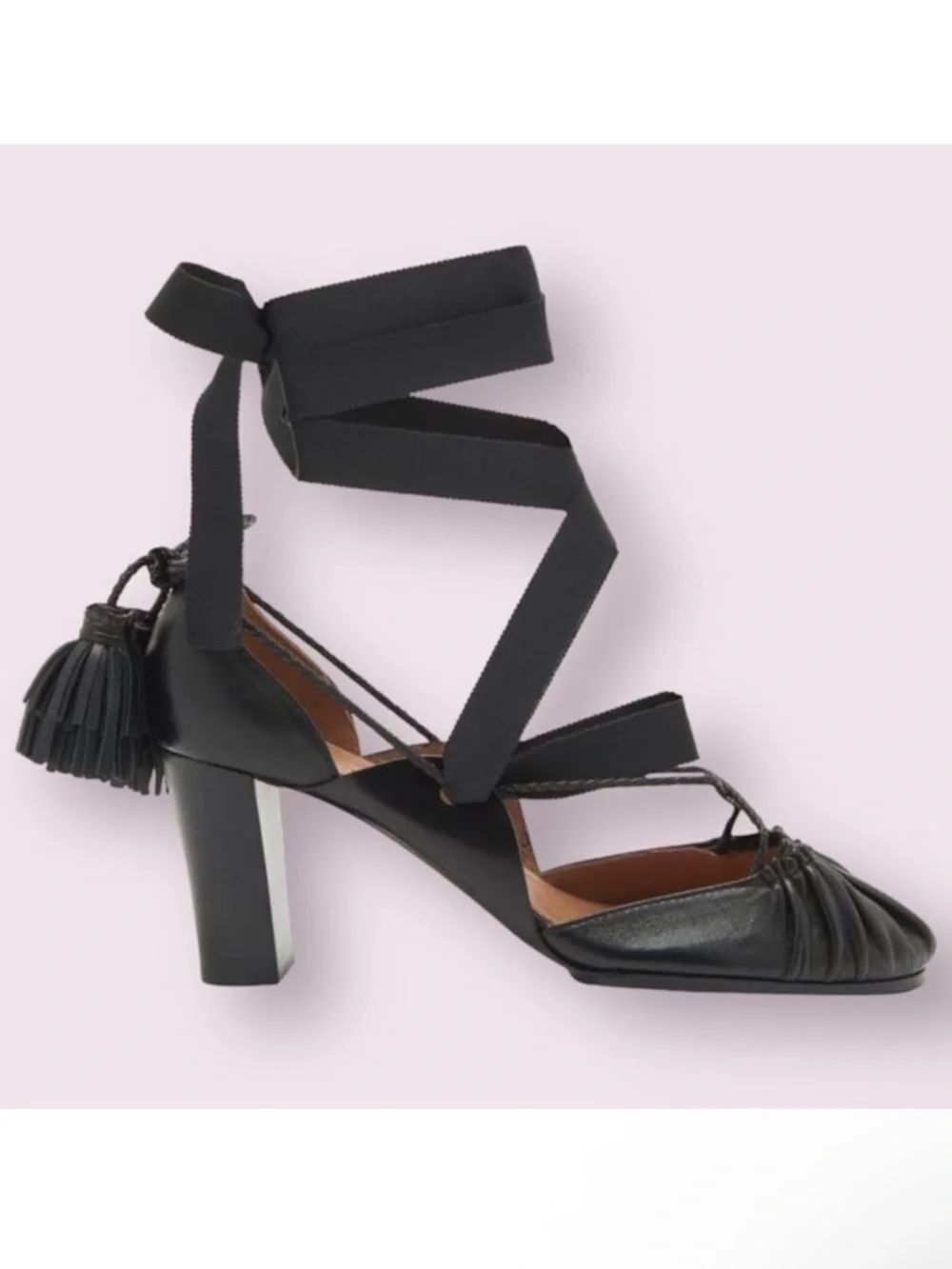 ULLA JOHNSON Clarisse Ruched Leather Strappy Ankle Wrap Heels 37